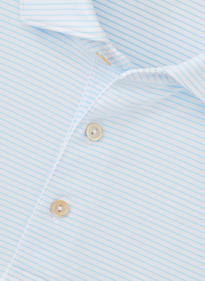 Peter Millar Mens Classic Fit Highlands Performance Jersey Polo - White Maya Blue