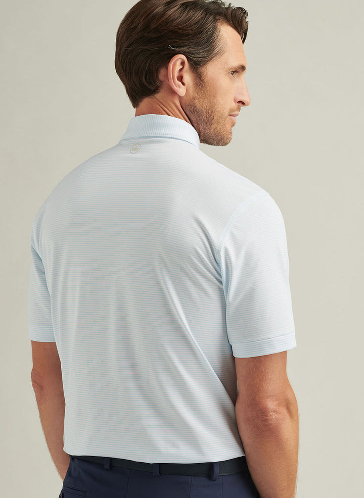 Peter Millar Mens Classic Fit Highlands Performance Jersey Polo - White Maya Blue
