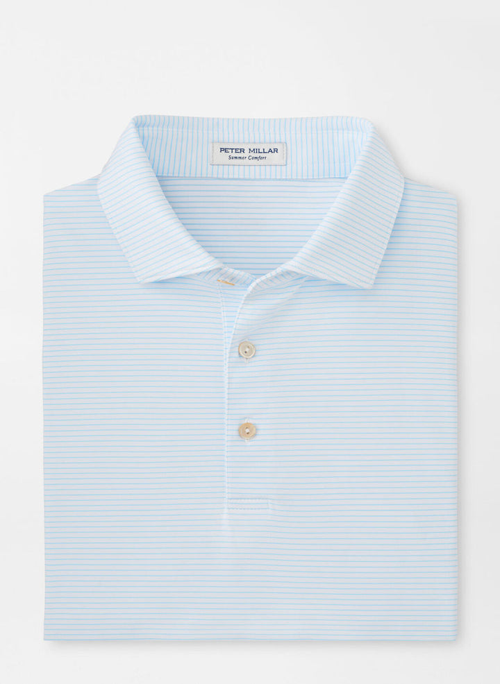 Peter Millar Mens Classic Fit Highlands Performance Jersey Polo - White Maya Blue
