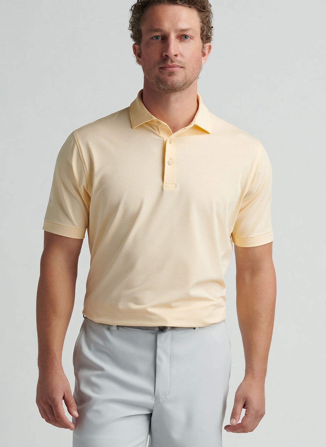 Peter Millar Mens Classic Fit Jubilee Performance Jersey Polo - Lemon Squeeze