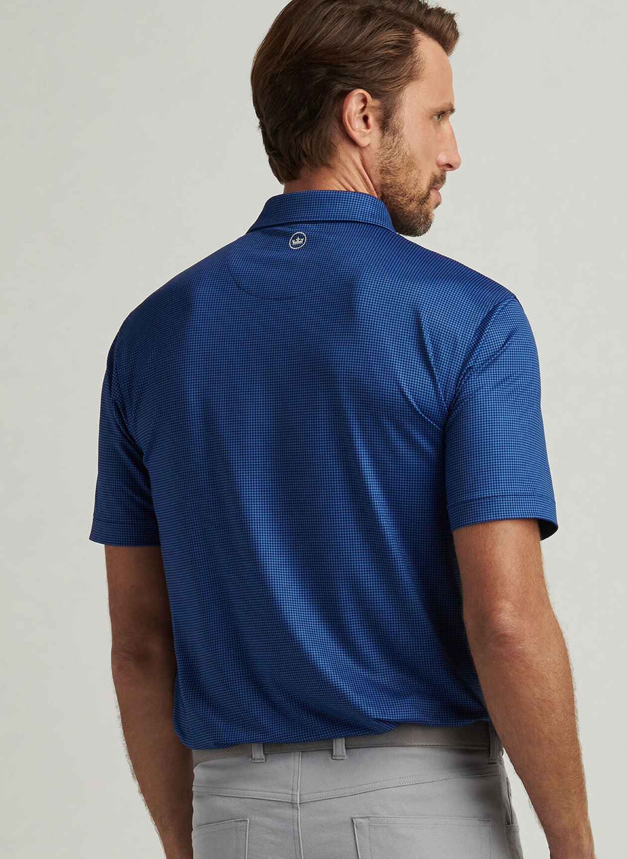 Peter Millar Mens Classic Fit Gingham Performance Jersey Polo - Navy