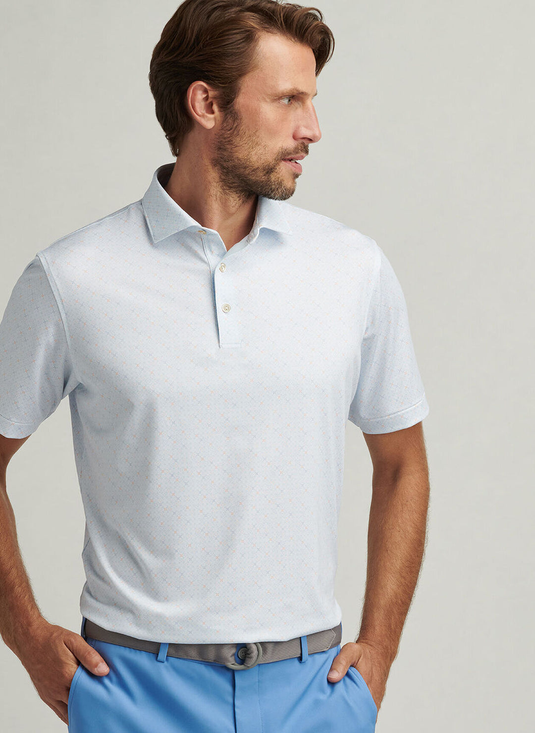 Peter Millar Mens Classic Fit Castellina Performance Jersey Polo - White