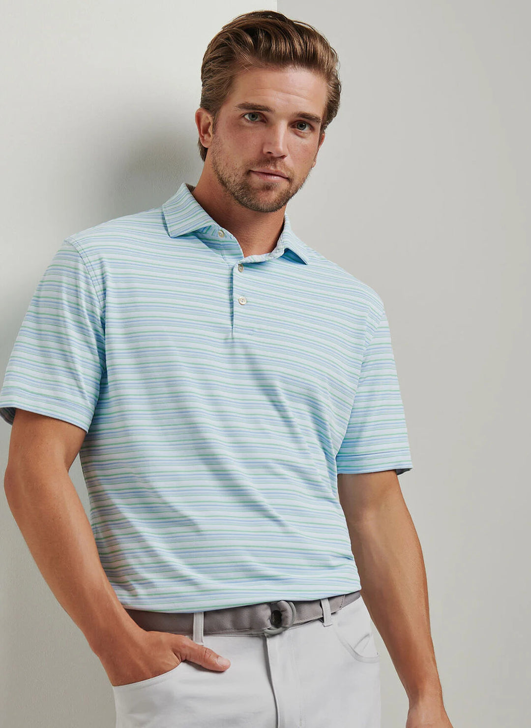 Peter Millar Mens Classic Fit Atrium Performance Jersey Polo - Pale Blue