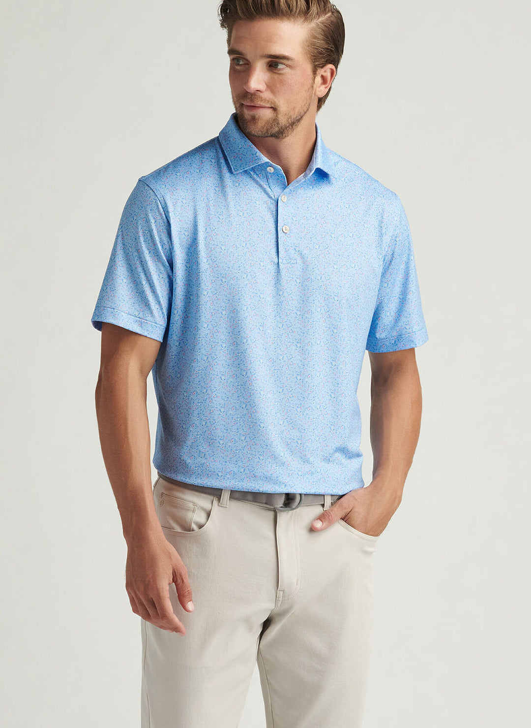 Peter Millar Mens Classic Fit Macaw Performance Jersey Polo - Cottage Blue