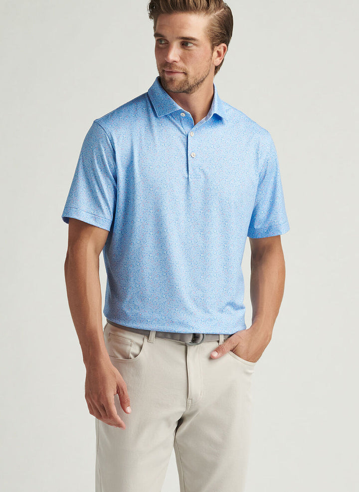 Peter Millar Mens Classic Fit Macaw Performance Jersey Polo - Cottage Blue
