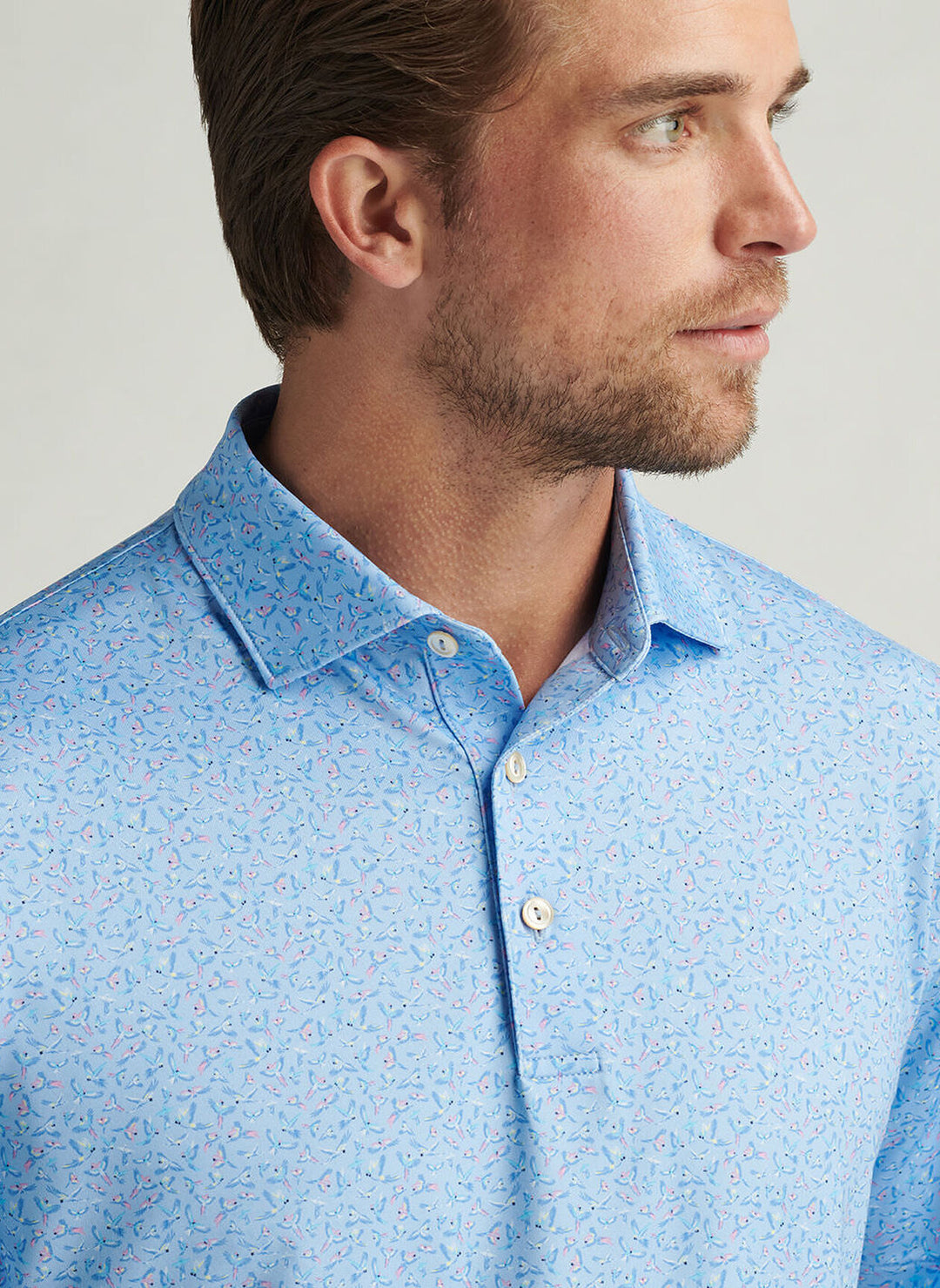 Peter Millar Mens Classic Fit Macaw Performance Jersey Polo - Cottage Blue