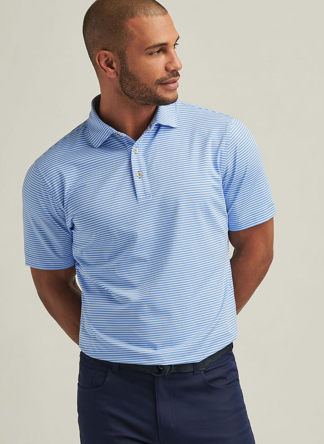 Peter Millar Mens Classic Fit Linden Performance Jersey Polo - Blue Sea