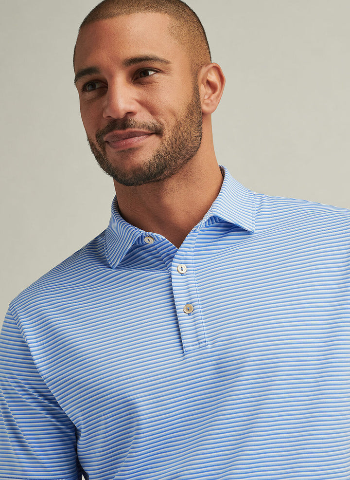 Peter Millar Mens Classic Fit Linden Performance Jersey Polo - Blue Sea