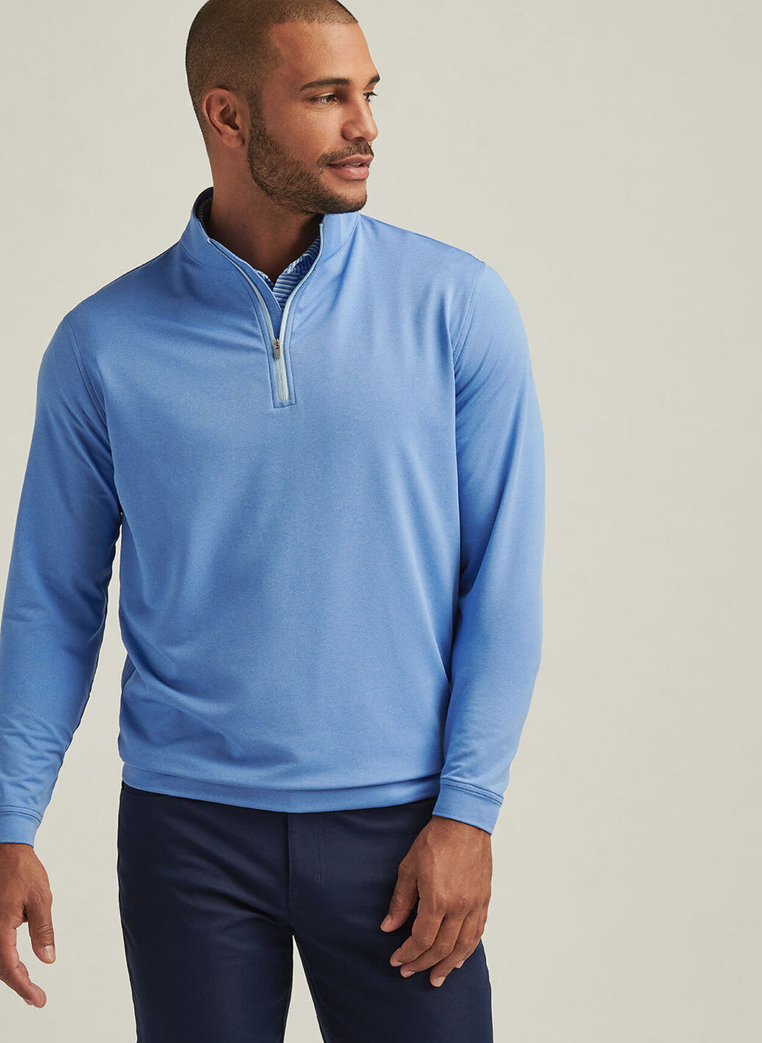 Peter Millar Mens Classic Fit Perth Mélange Performance Quarter-Zip - Blue Sea