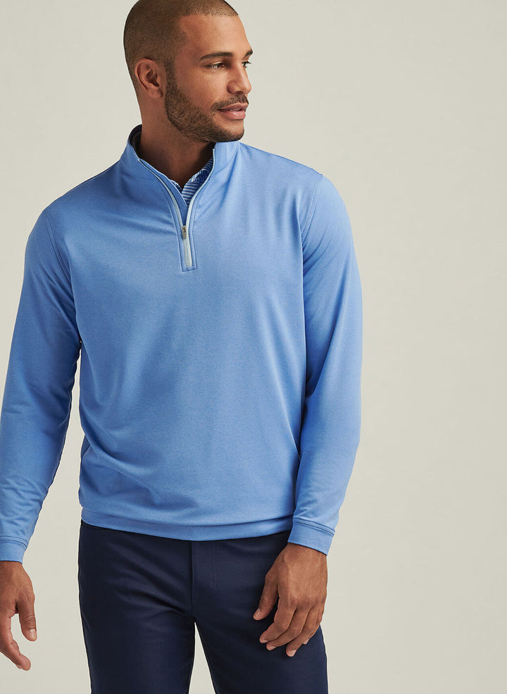 Peter Millar Mens Classic Fit Perth Mélange Performance Quarter-Zip - Blue Sea