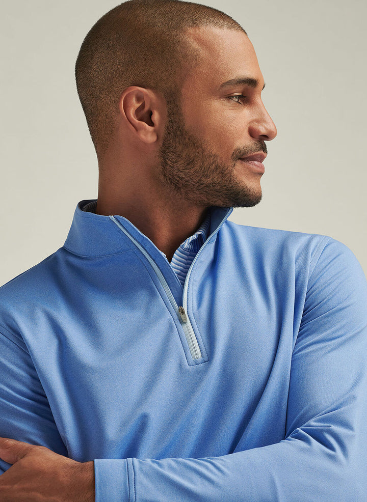 Peter Millar Mens Classic Fit Perth Mélange Performance Quarter-Zip - Blue Sea