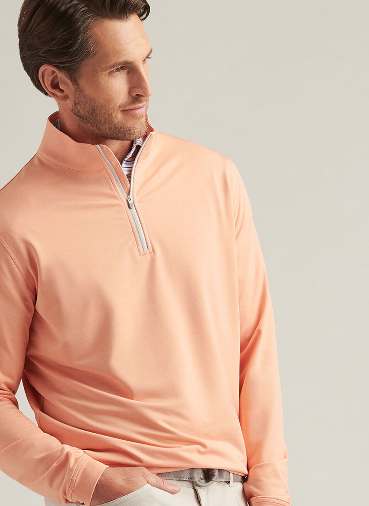 Peter Millar Mens Classic Fit Perth Mélange Performance Quarter-Zip - Papaya