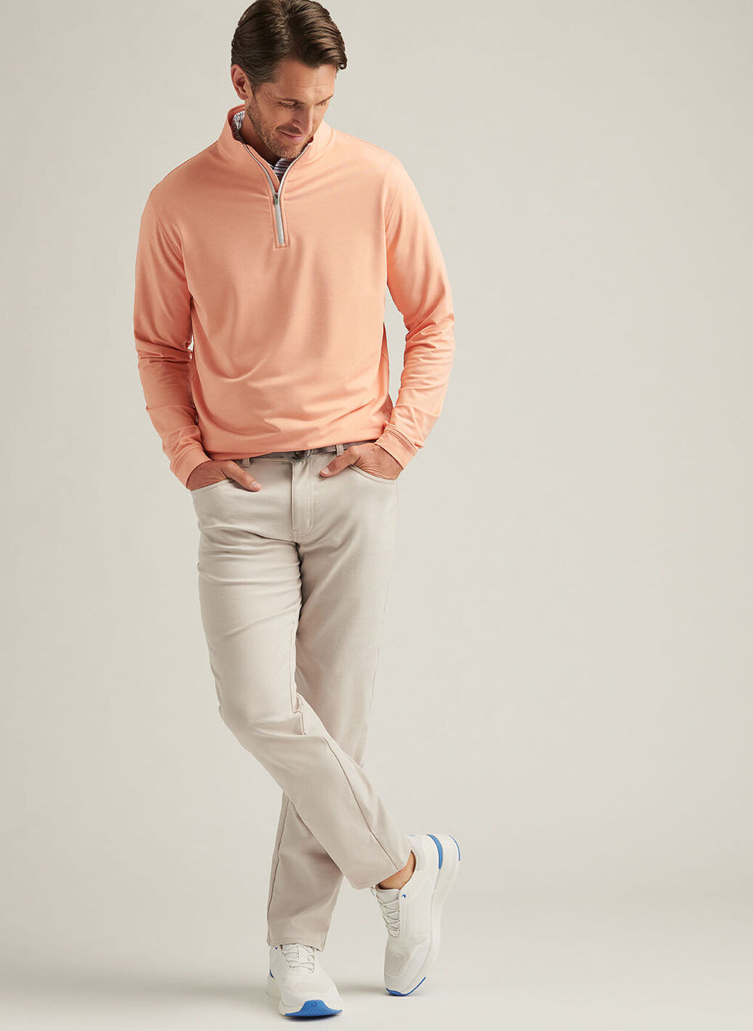 Peter Millar Mens Classic Fit Perth Mélange Performance Quarter-Zip - Papaya