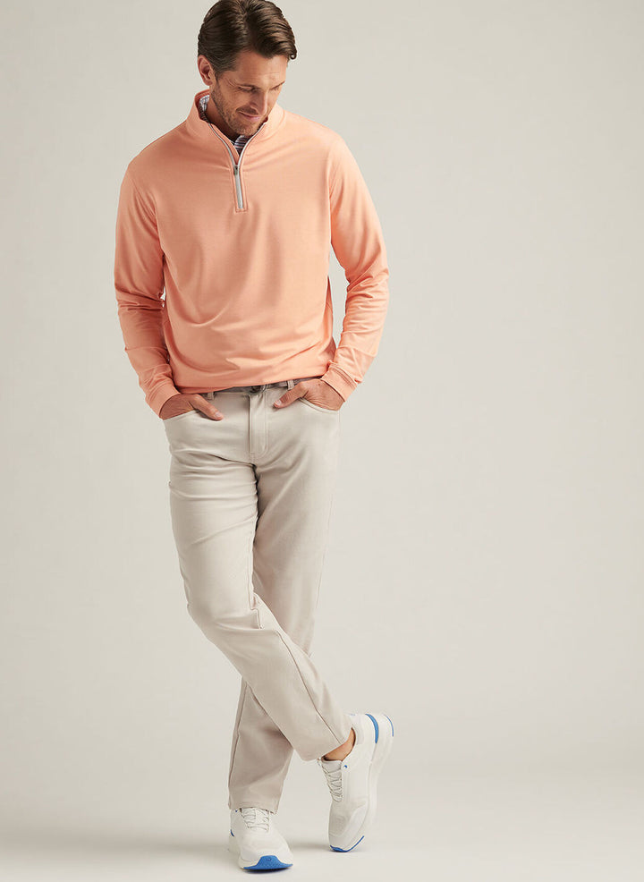 Peter Millar Mens Classic Fit Perth Mélange Performance Quarter-Zip - Papaya