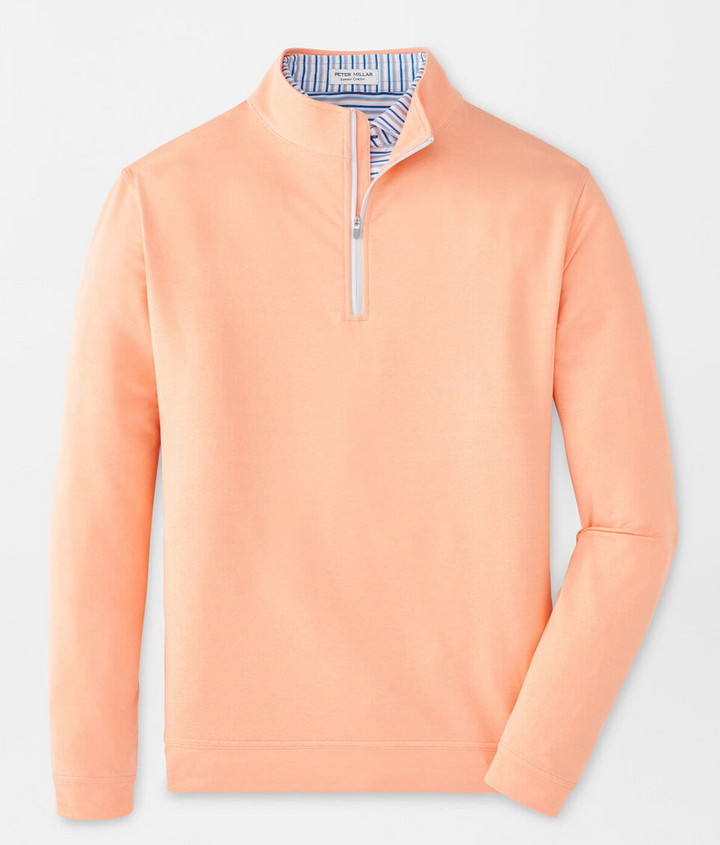 Peter Millar Mens Classic Fit Perth Mélange Performance Quarter-Zip - Papaya