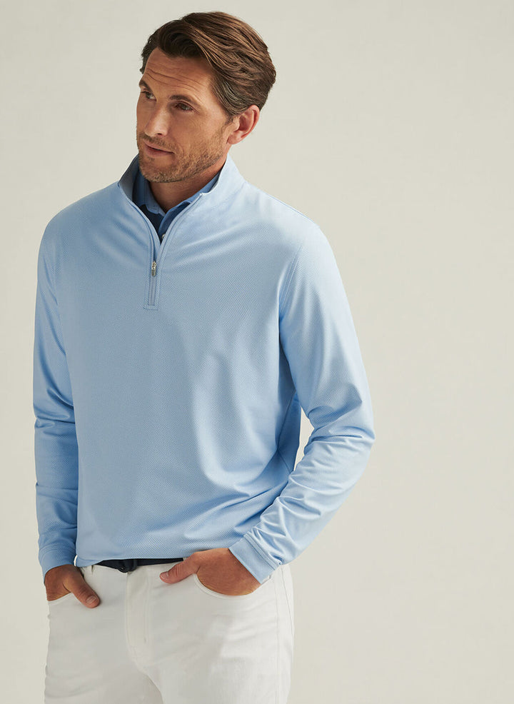 Peter Millar Mens Classic Fit Perth Birdseye Performance Quarter-Zip - Pale Blue