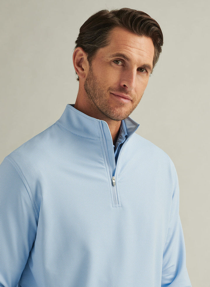 Peter Millar Mens Classic Fit Perth Birdseye Performance Quarter-Zip - Pale Blue