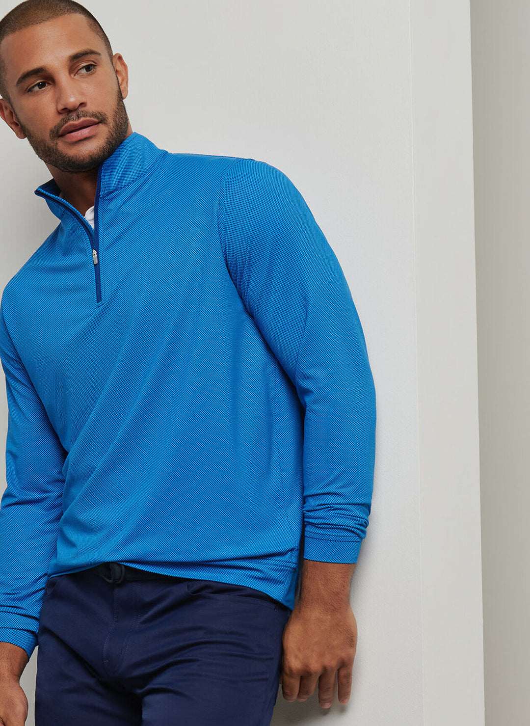 Peter Millar Mens Classic Fit Perth Birdseye Performance Quarter-Zip - Sport Navy
