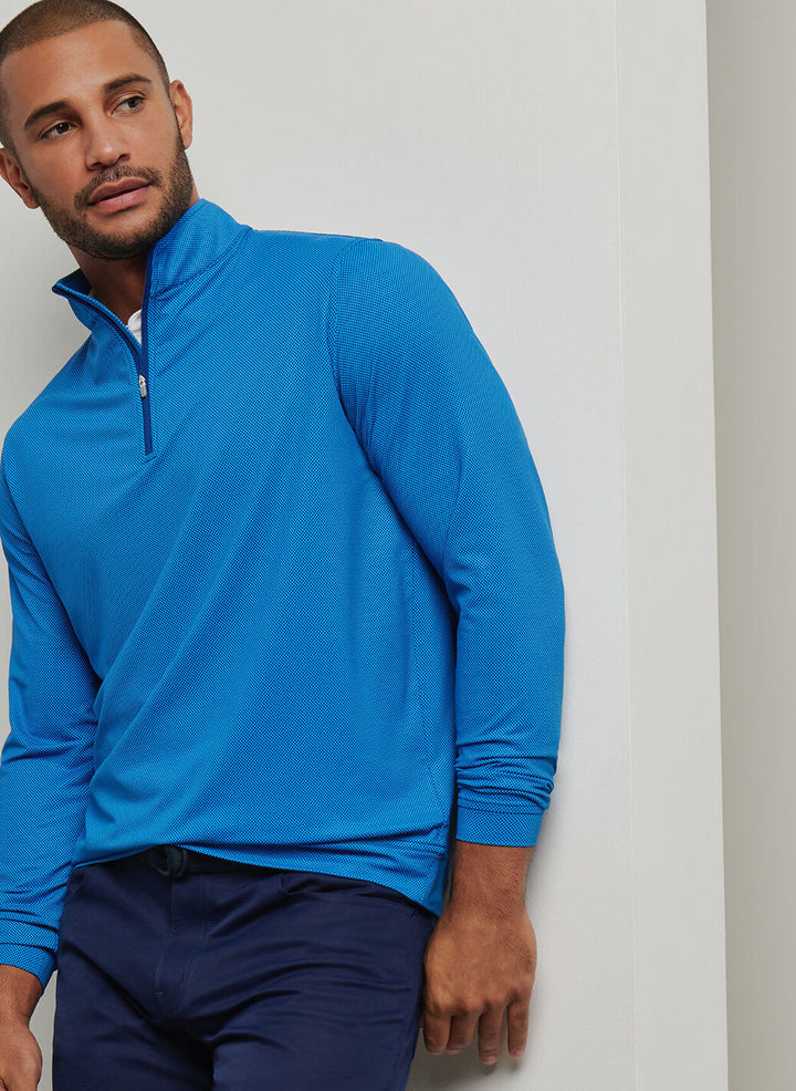 Peter Millar Mens Classic Fit Perth Birdseye Performance Quarter-Zip - Sport Navy