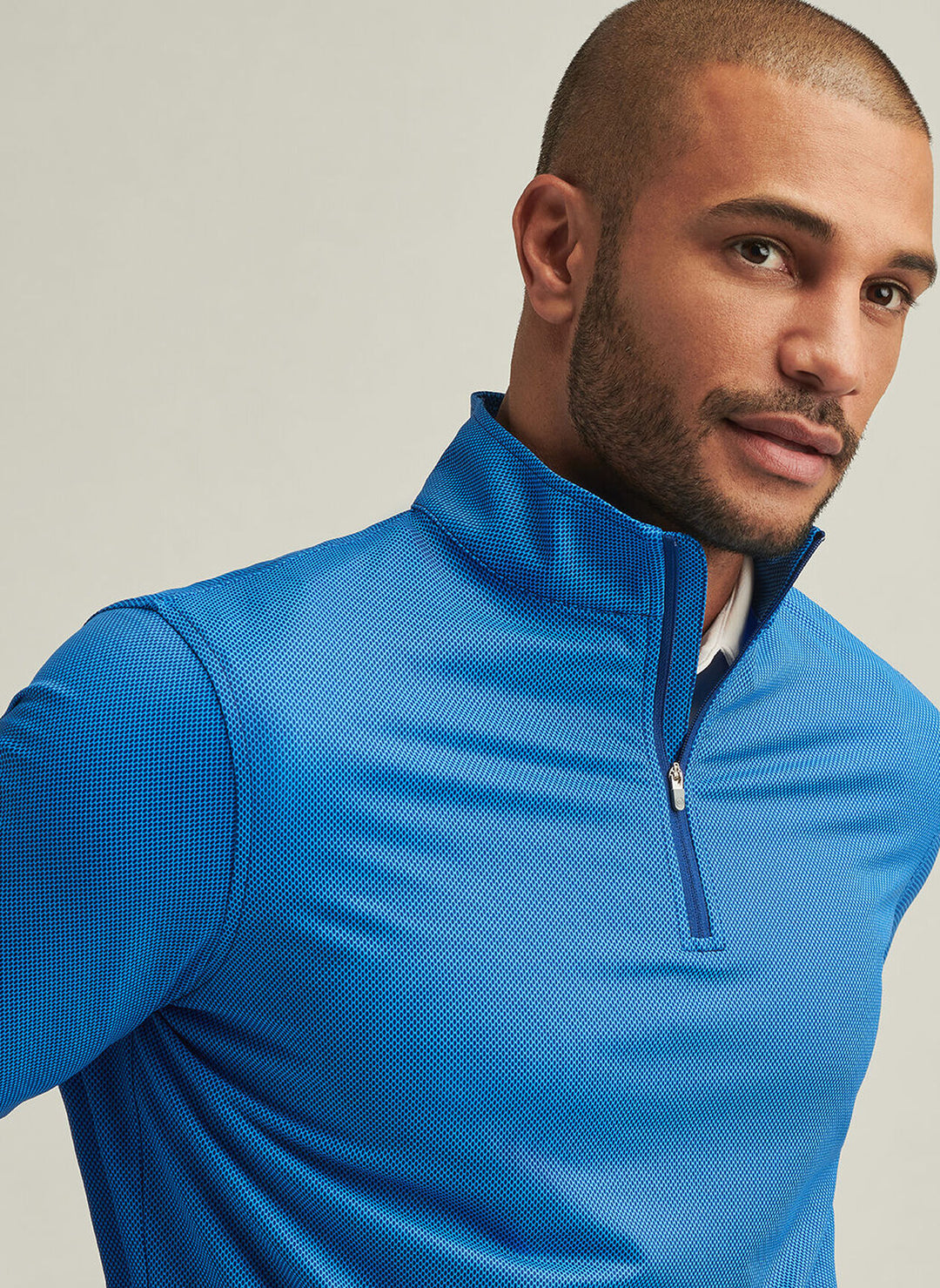 Peter Millar Mens Classic Fit Perth Birdseye Performance Quarter-Zip - Sport Navy