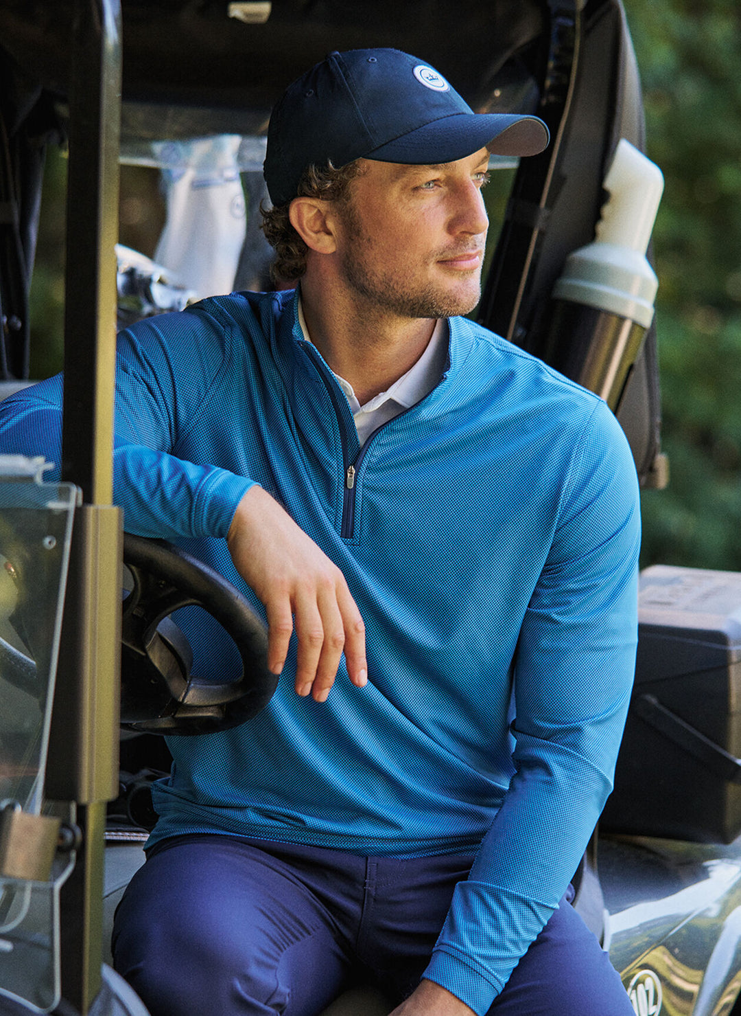 Peter Millar Mens Classic Fit Perth Birdseye Performance Quarter-Zip - Sport Navy