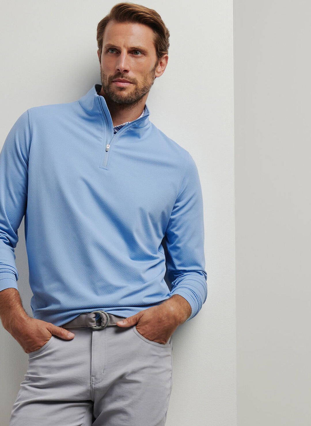 Peter Millar Mens Classic Fit Perth Cross-Hatch Performance Quarter-Zip - Blue Fade