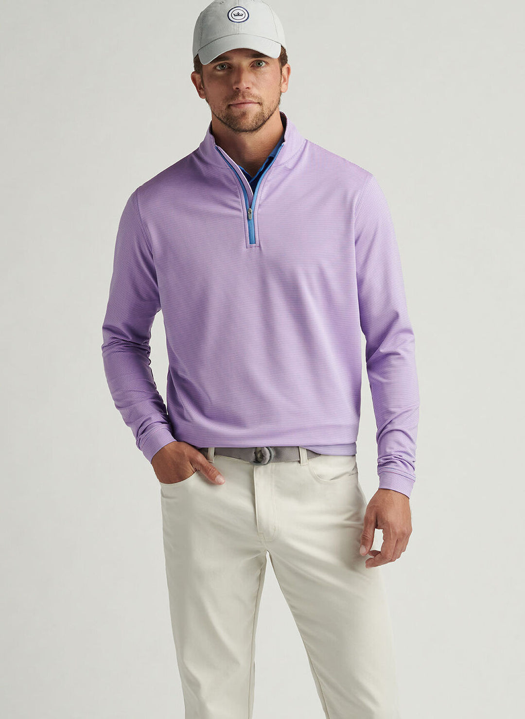Peter Millar Mens Classic Fit Perth Sugar Stripe Performance Quarter-Zip - Blue Sea
