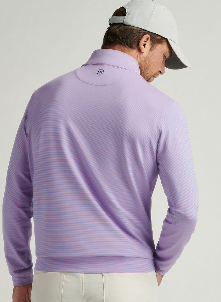 Peter Millar Mens Classic Fit Perth Sugar Stripe Performance Quarter-Zip - Blue Sea