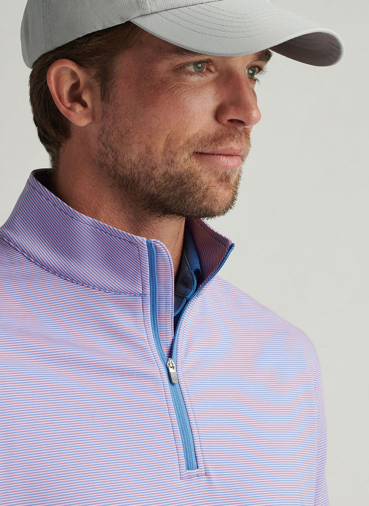 Peter Millar Mens Classic Fit Perth Sugar Stripe Performance Quarter-Zip - Blue Sea