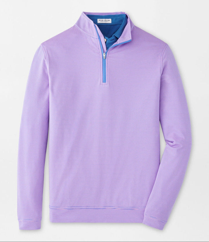Peter Millar Mens Classic Fit Perth Sugar Stripe Performance Quarter-Zip - Blue Sea