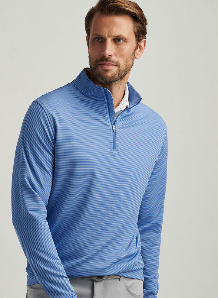 Peter Millar Mens Classic Fit Perth Sugar Stripe Performance Quarter-Zip - Sailor Blue