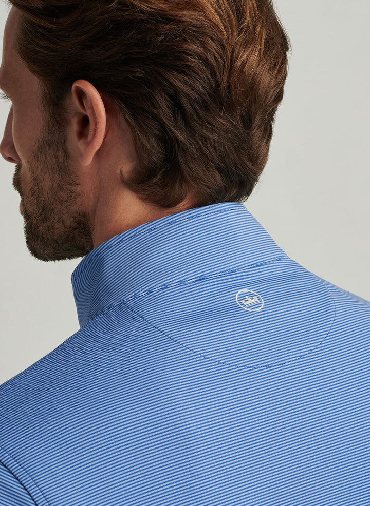 Peter Millar Mens Classic Fit Perth Sugar Stripe Performance Quarter-Zip - Sailor Blue