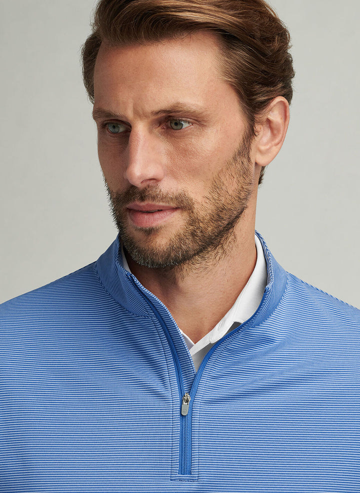 Peter Millar Mens Classic Fit Perth Sugar Stripe Performance Quarter-Zip - Sailor Blue
