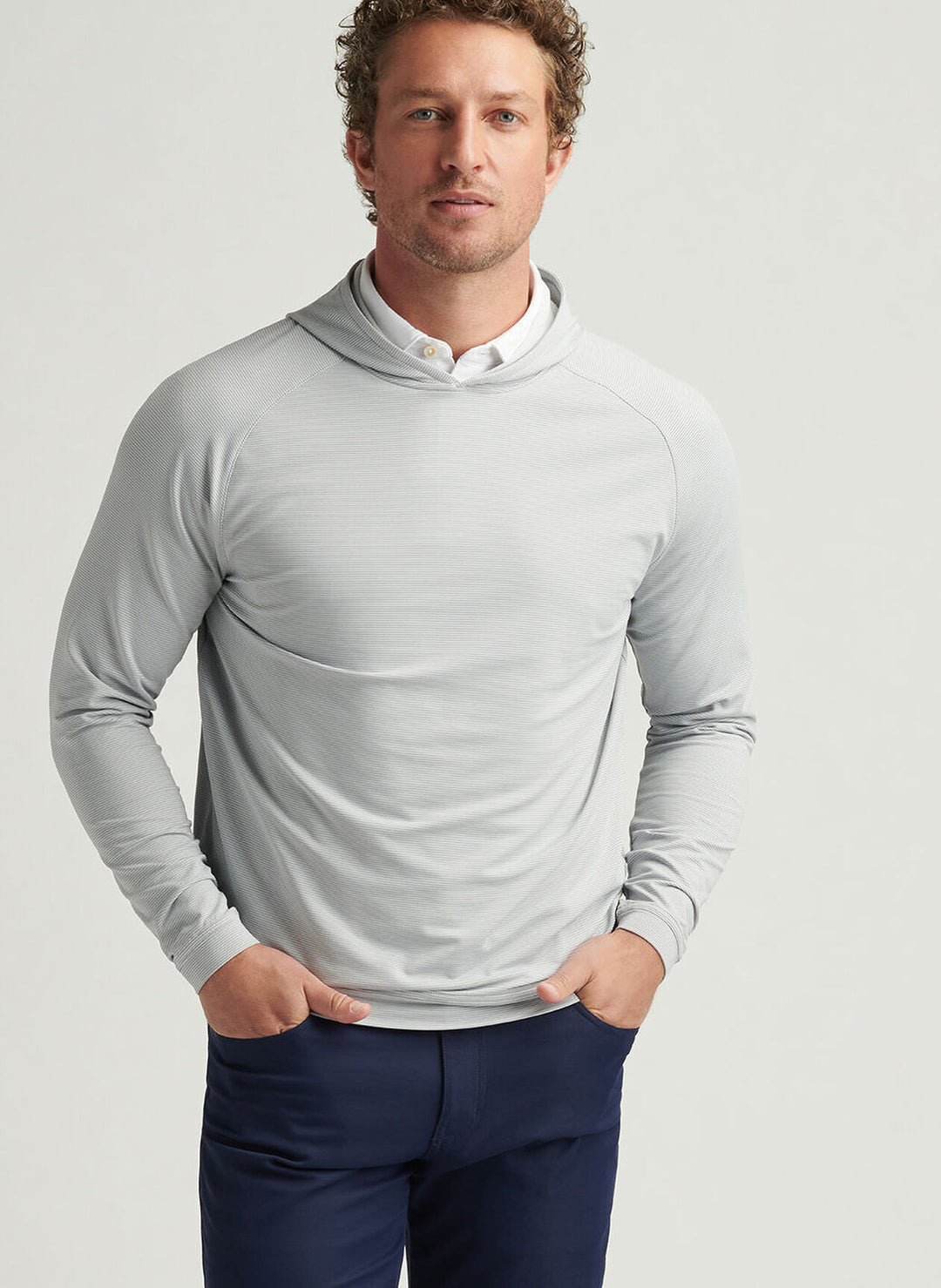 Peter Millar Mens Classic Fit Pine Sugar Stripe Performance Hoodie - Gale Grey