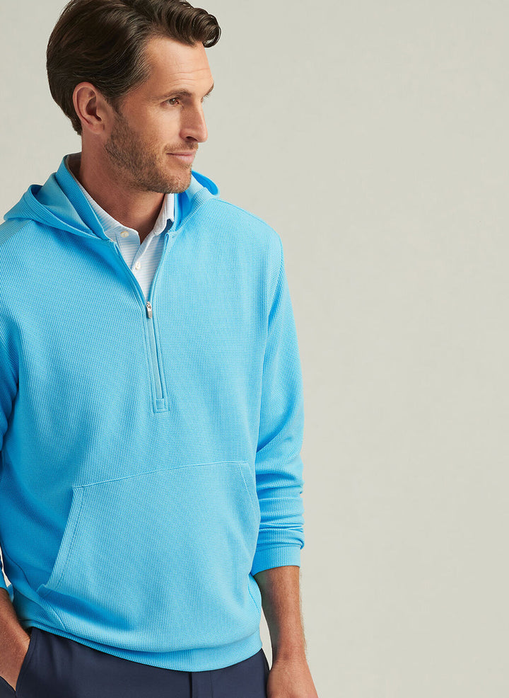 Peter Millar Mens Classic Fit Grid Performance Half-Zip Hoodie - Maya Blue