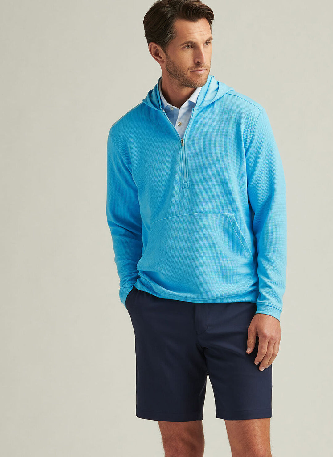 Peter Millar Mens Classic Fit Grid Performance Half-Zip Hoodie - Maya Blue