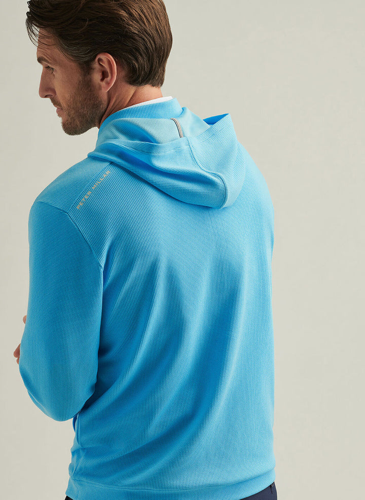 Peter Millar Mens Classic Fit Grid Performance Half-Zip Hoodie - Maya Blue