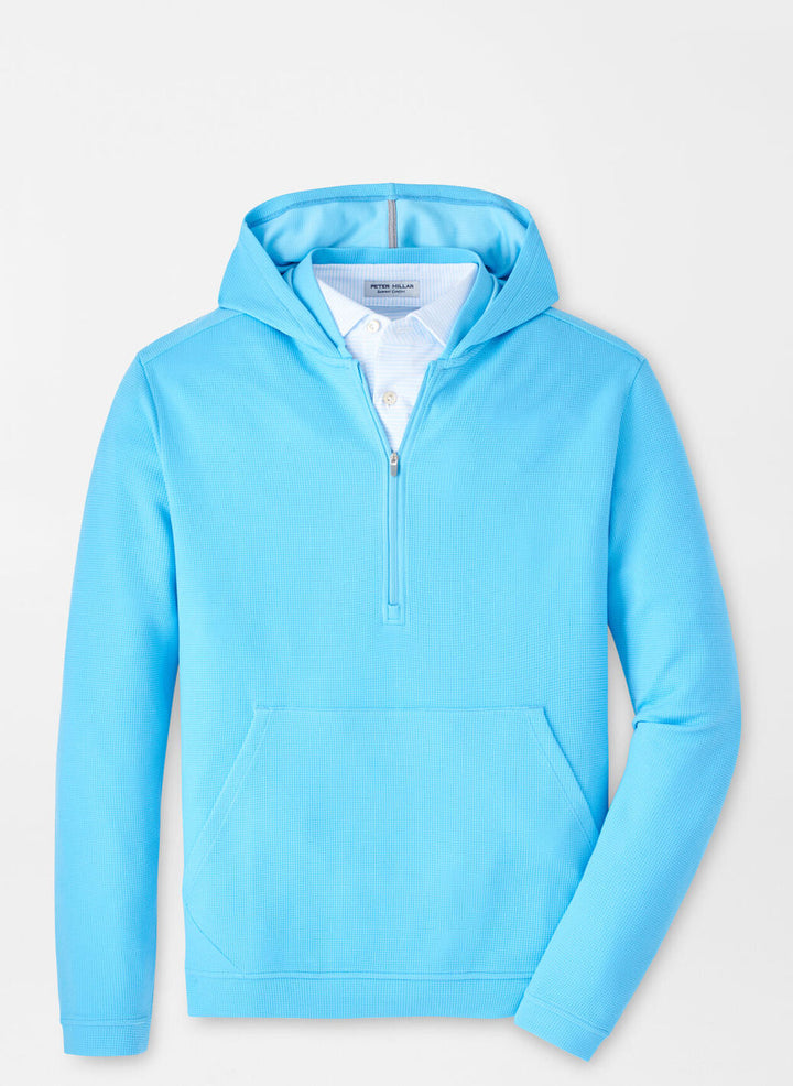 Peter Millar Mens Classic Fit Grid Performance Half-Zip Hoodie - Maya Blue