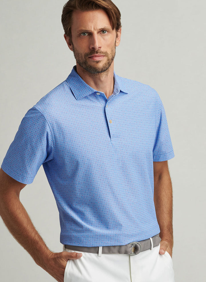 Peter Millar Mens Classic Fit Casa Nova Performance Mesh Polo - Blue Sea