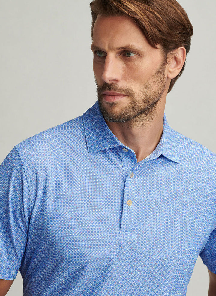 Peter Millar Mens Classic Fit Casa Nova Performance Mesh Polo - Blue Sea
