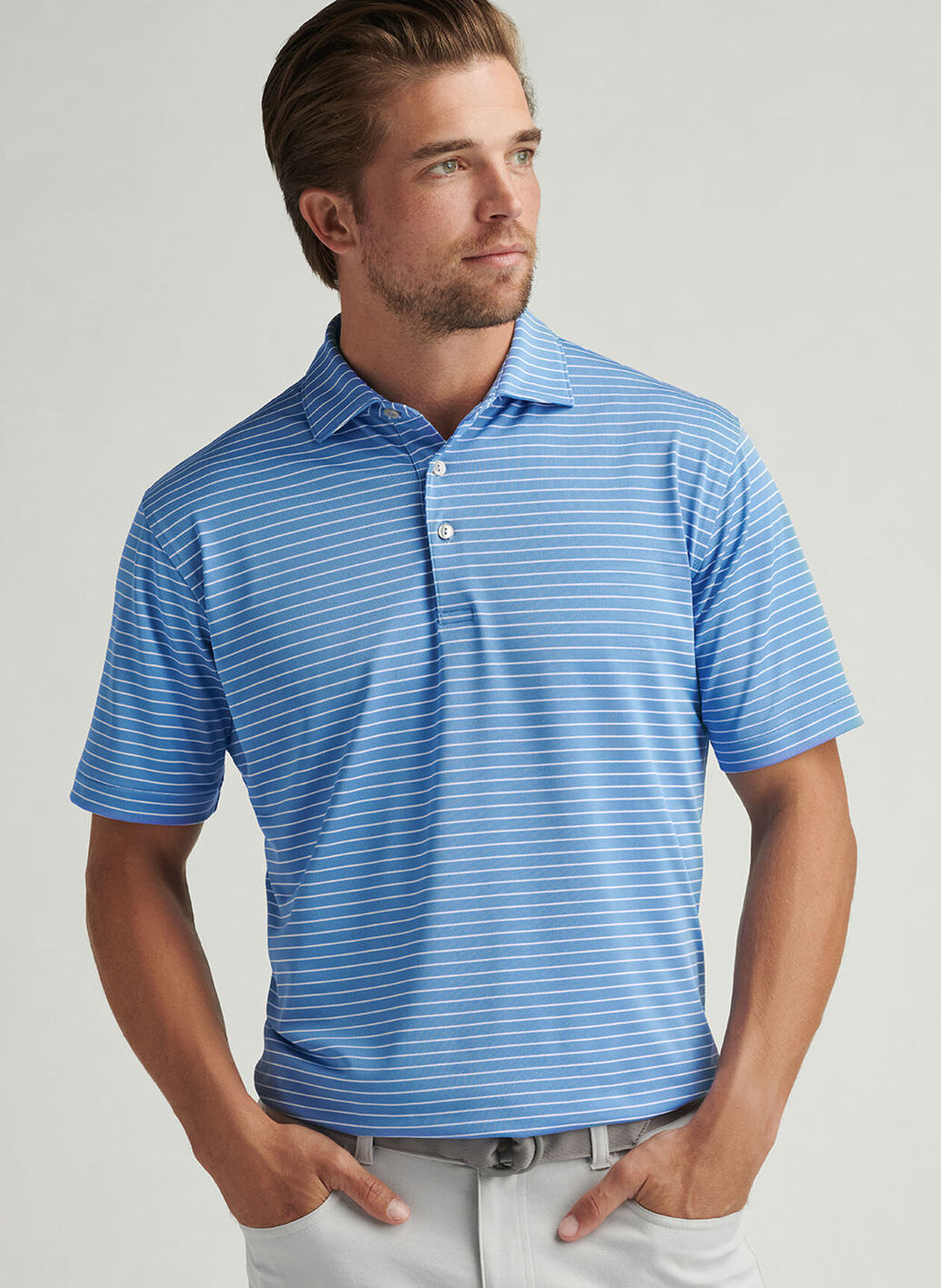 Peter Millar Mens Classic Fit Winston Performance Mesh Polo - Blue Sea