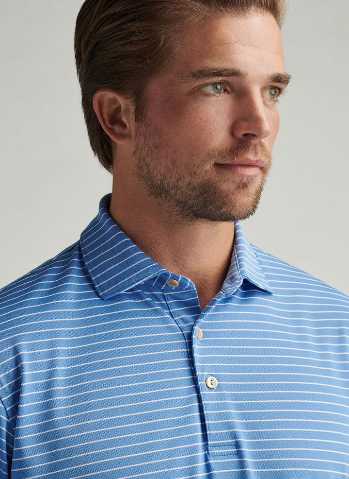 Peter Millar Mens Classic Fit Winston Performance Mesh Polo - Blue Sea