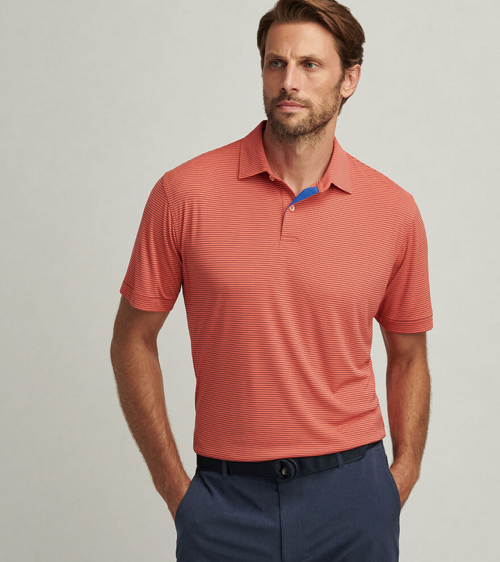 Peter Millar Mens Classic Fit Featherweight Stripe Polo - AZALEA
