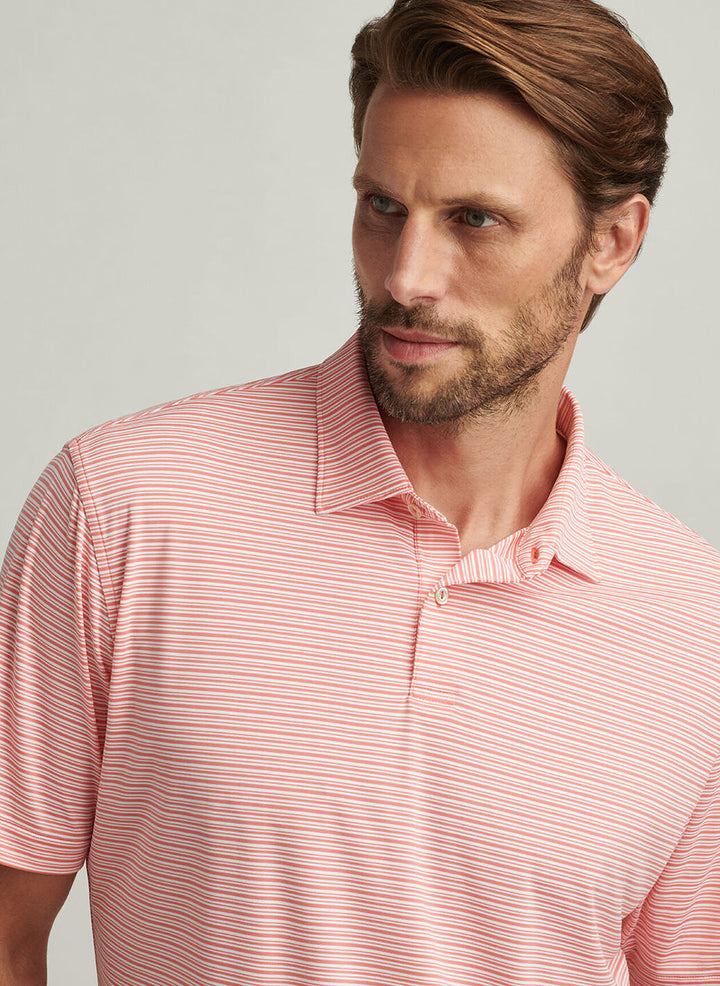 Peter Millar Mens Classic Fit Featherweight Payne Stripe Polo - Watermelon