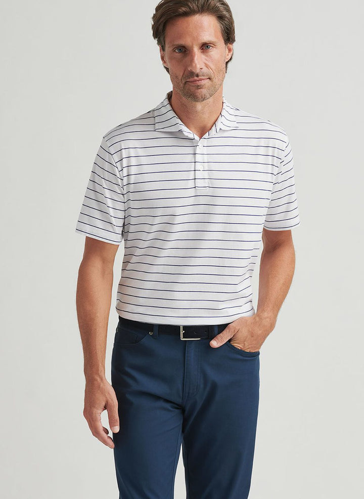 Peter Millar Mens Classic Fit Crown Comfort Cotton Ss Polo Ross Stripe - Atlantic Blue