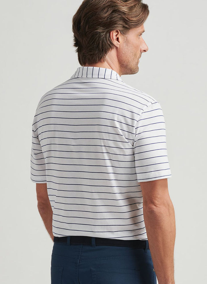 Peter Millar Mens Classic Fit Crown Comfort Cotton Ss Polo Ross Stripe - Atlantic Blue