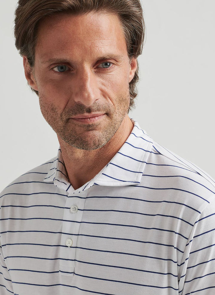 Peter Millar Mens Classic Fit Crown Comfort Cotton Ss Polo Ross Stripe - Atlantic Blue