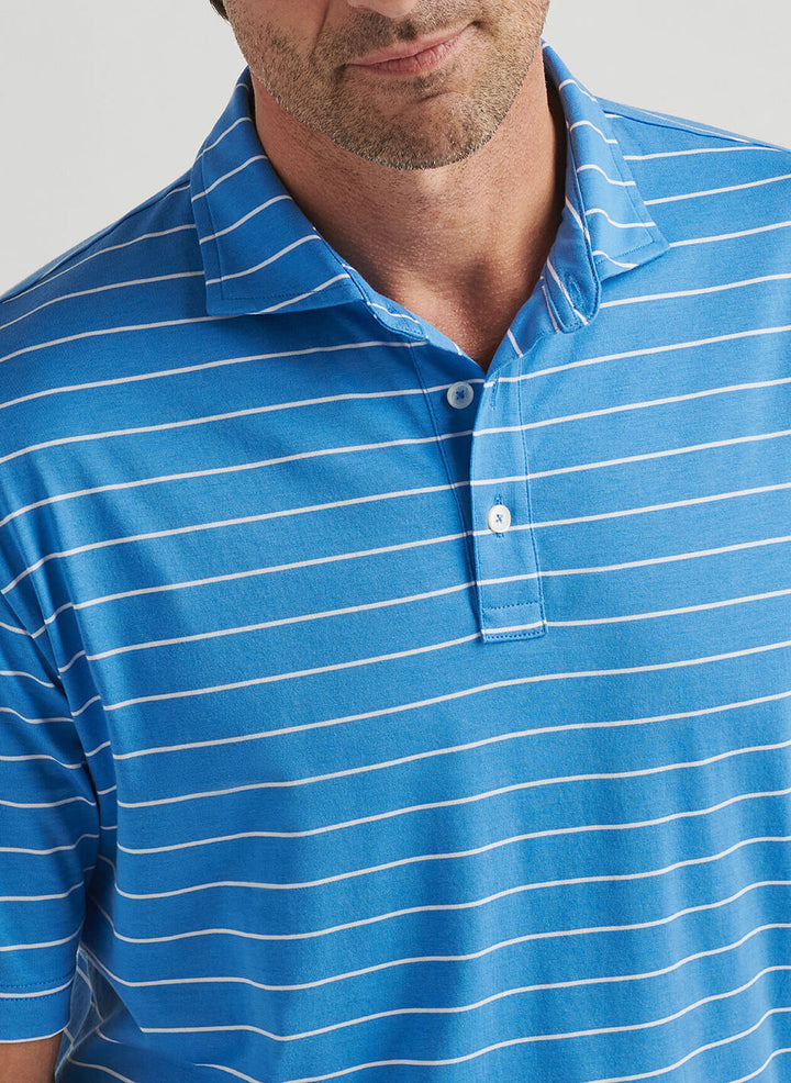 Peter Millar Mens Classic Fit Crown Comfort Cotton Ss Polo Ross Stripe - Blue Poppy