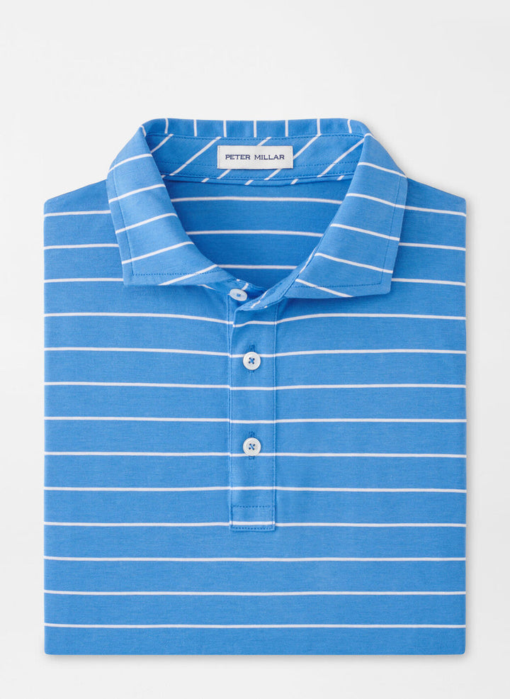 Peter Millar Mens Classic Fit Crown Comfort Cotton Ss Polo Ross Stripe - Blue Poppy