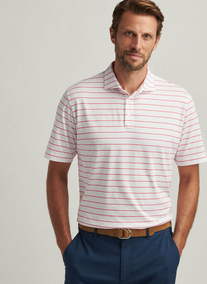Peter Millar Mens Classic Fit Crown Comfort Cotton Ss Polo Ross Stripe - Geranium